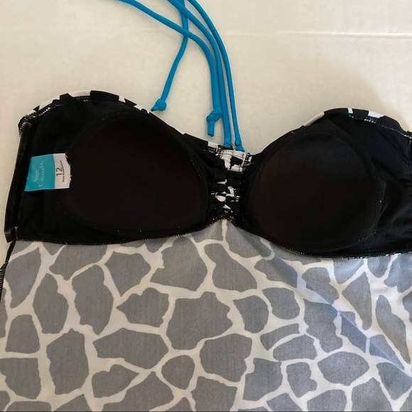 Sun Casual Black White Giraffe Stone Tankini Sz 12 - Picture 12 of 16